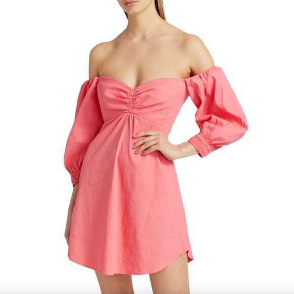 A.L.C. Mila Pink peach mini dress linen off the shoulder size 8 NWT - Picture 1 of 13